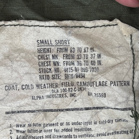 US Army M81 Woodland Camo M65 Cold Weather Field Coat - Small