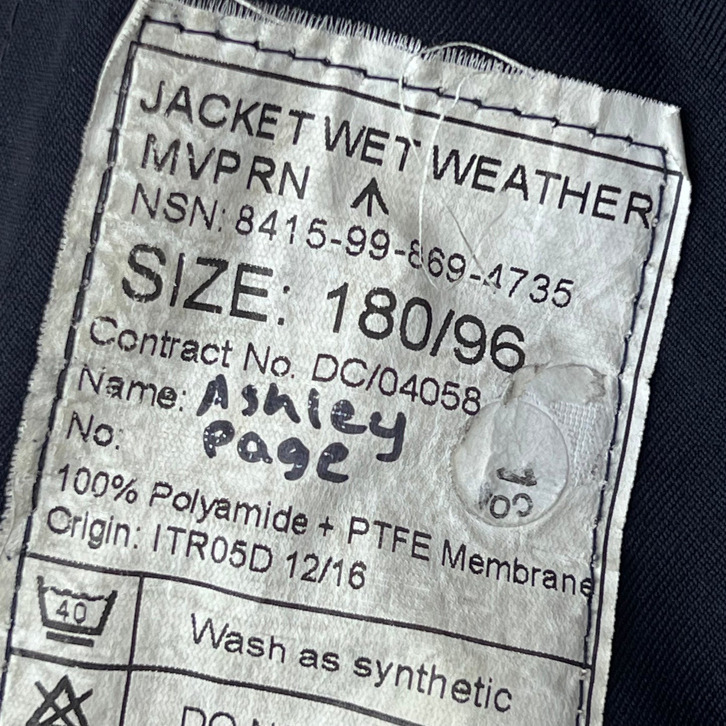 British Royal Navy Foul Weather MVP Smock - Medium 180/96