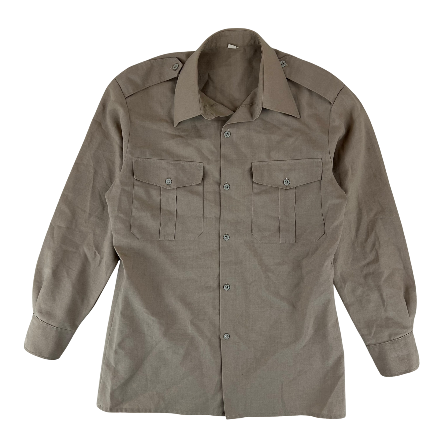 French Army 70s Khaki Shirt Long Sleeve - Medium 39C