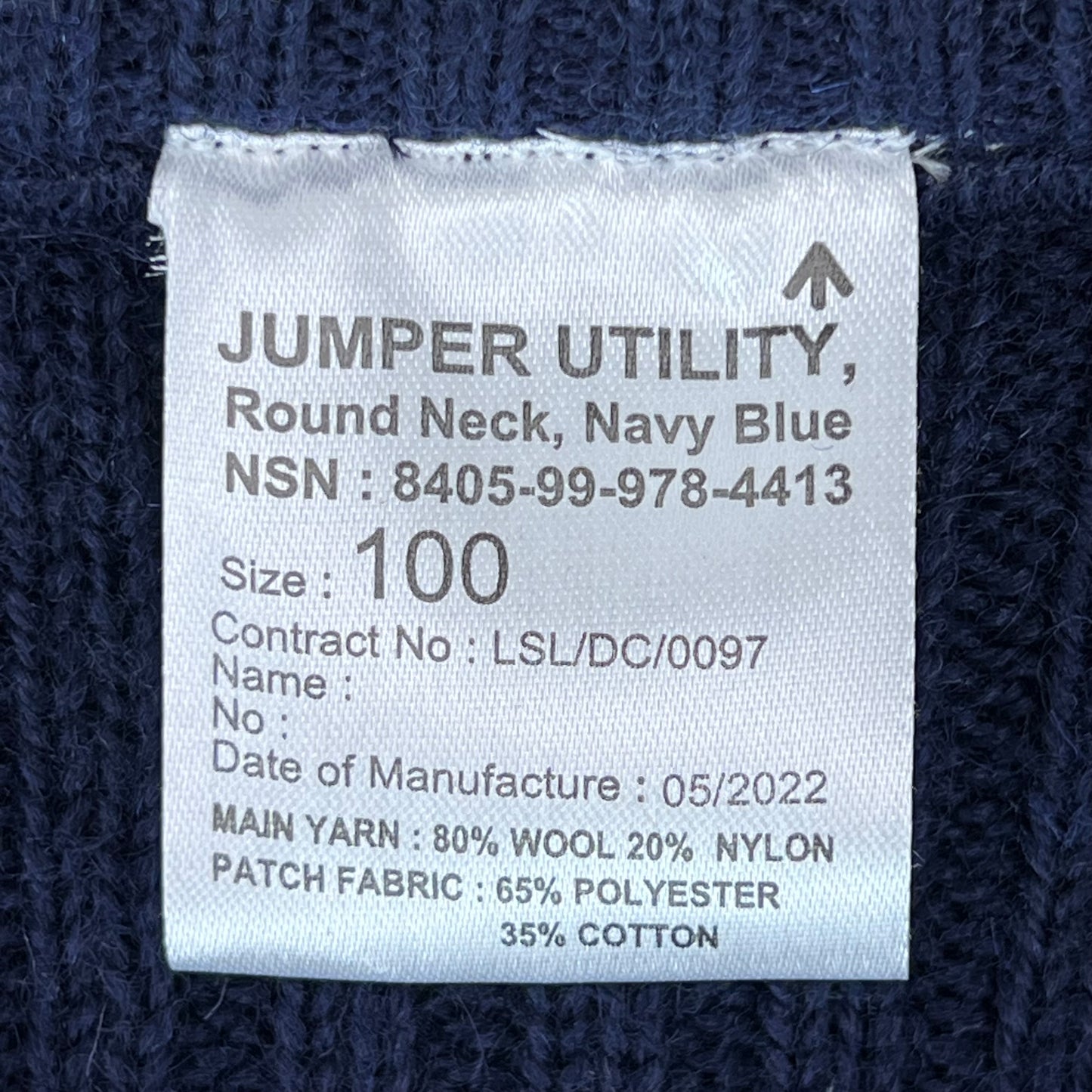 British Royal Navy Wool Crew Neck Pullover Jersey Jumper - Medium 100cm