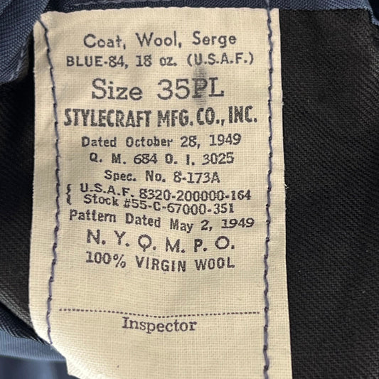 US Air Force 40's Blue Serge Service Dress Jacket - Small 35L