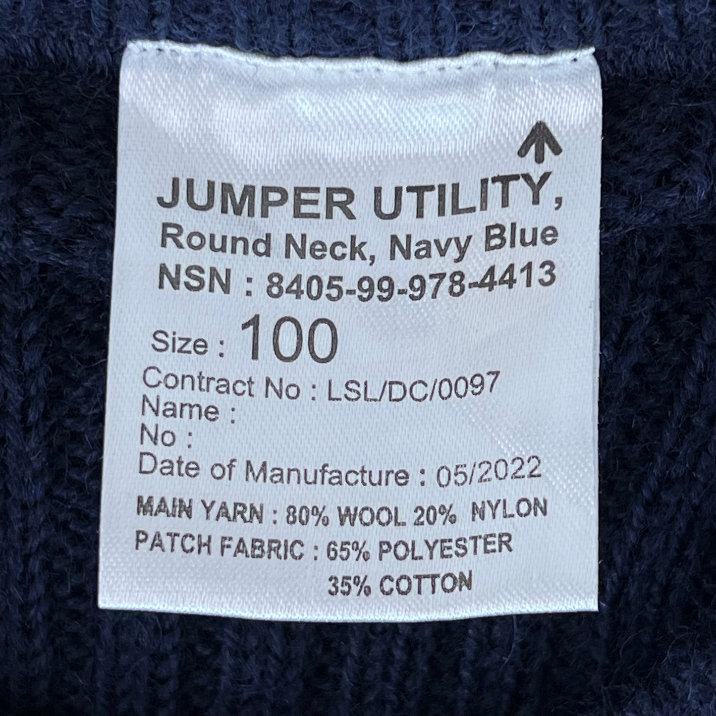 British Royal Navy Wool Crew Neck Pullover Jersey Jumper - Medium 100cm