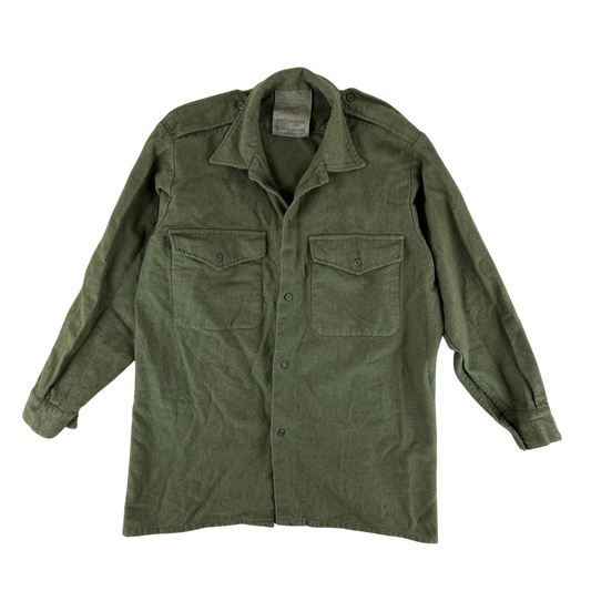 British Army Mens Olive Green Wool Shirt Long Sleeve - Medium