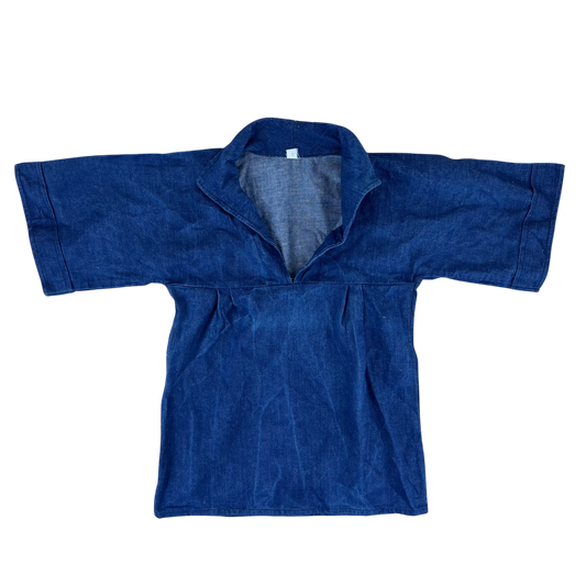 French Army Navy 70s Vintage Denim Pullover Top - Small