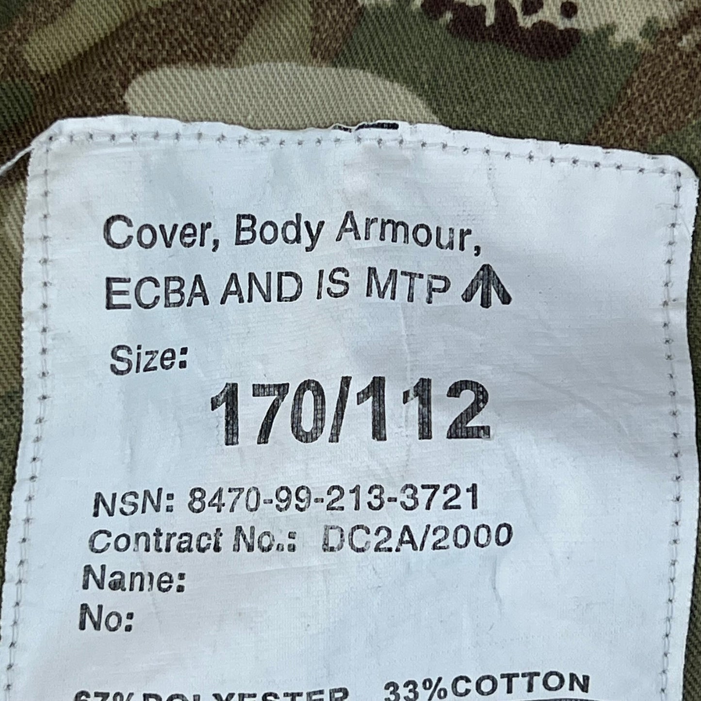 British Army MTP Camouflage Body Armour Cover Vest - Large 170/112