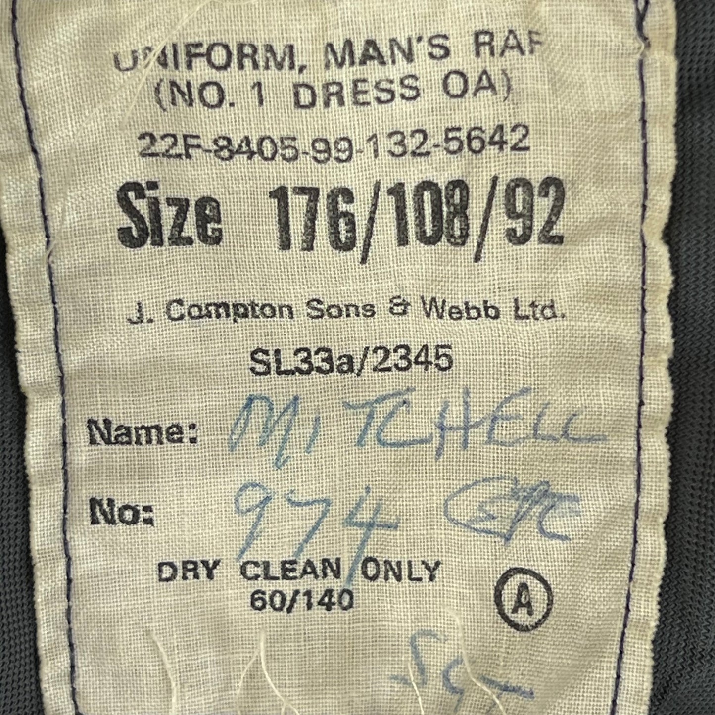 British Royal Air Force No. 1 Dress Jacket - Large 176/108