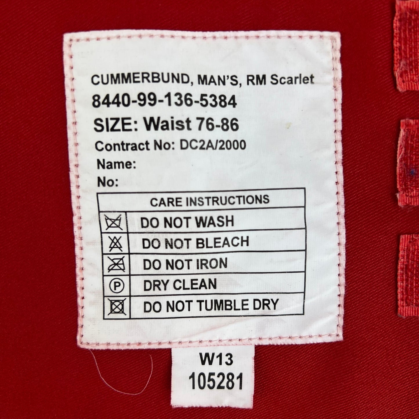 British Royal Marines Scarlet Mess Dress Cummerbund - Small 76-86cm