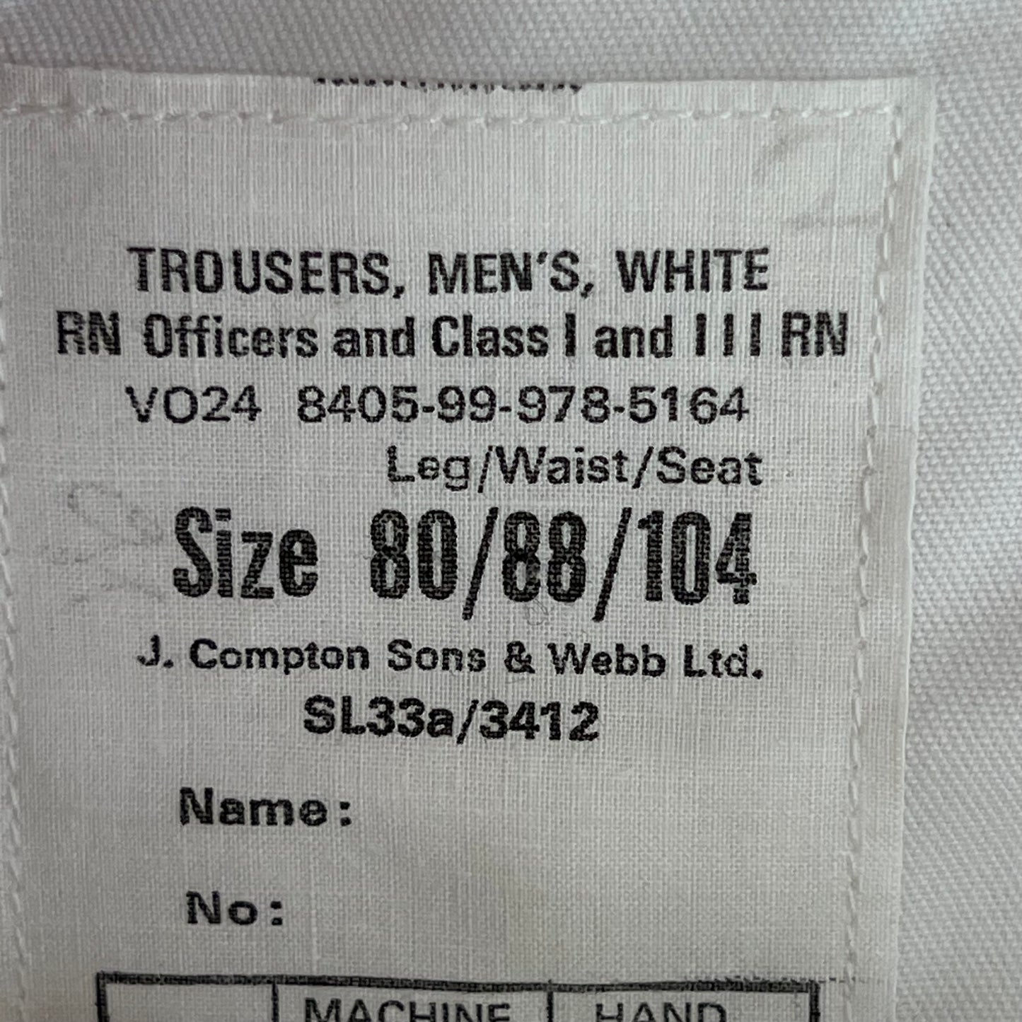 British Royal Navy Officer's White Class I & Class III Dress Trousers - W34 L30.5