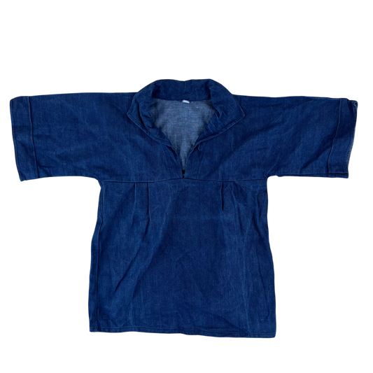 French Army Navy 70s Vintage Denim Pullover Top - Small