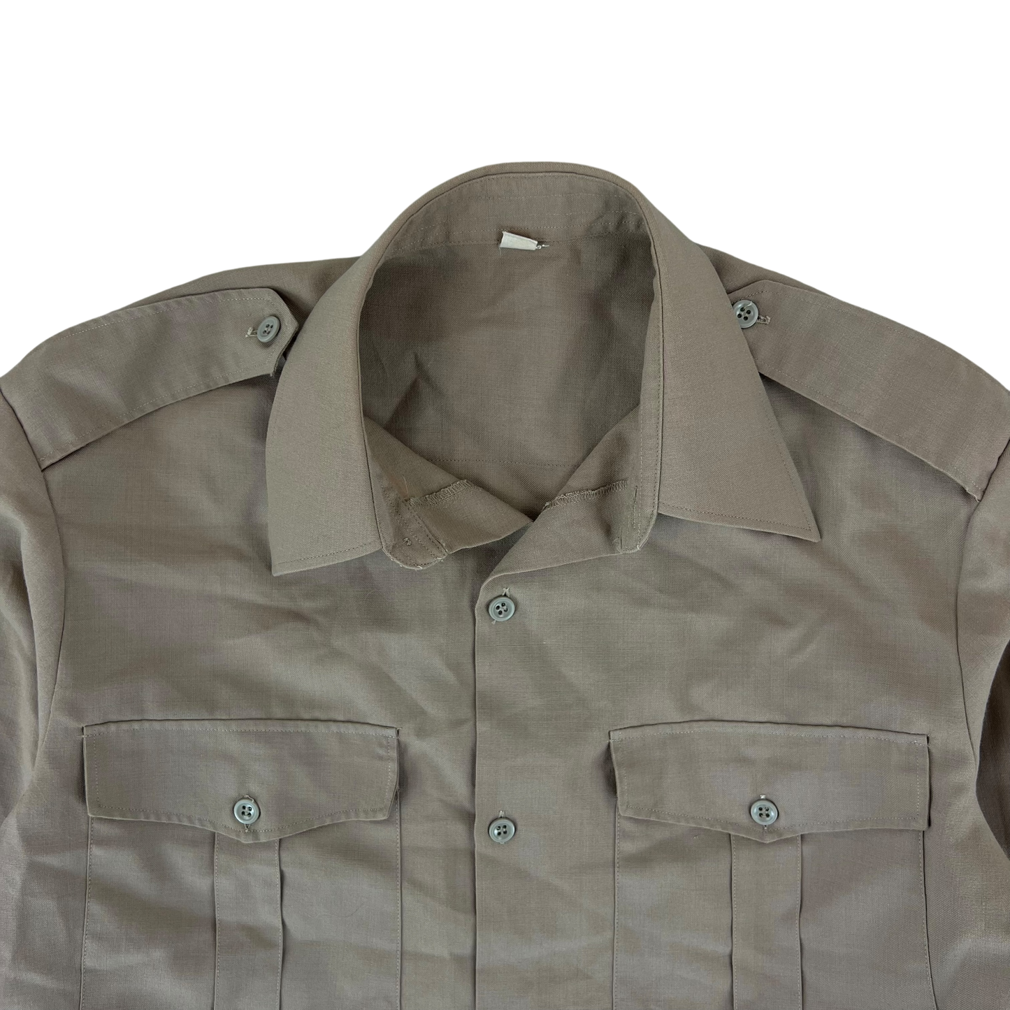 French Army 70s Khaki Shirt Long Sleeve - Medium 39C