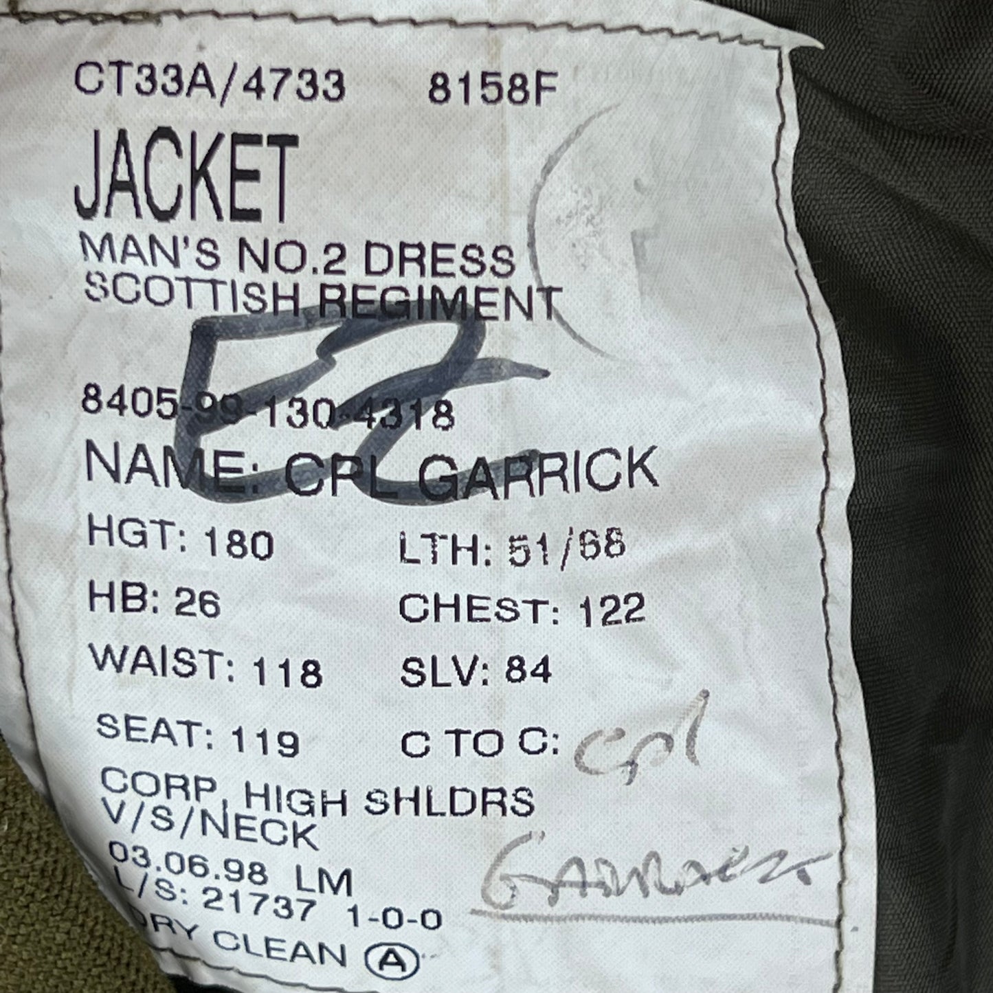 British Army 1980 Scottish Pattern No. 2 Olive Green Dress Jacket - Royal Regiment of Scotland - Large