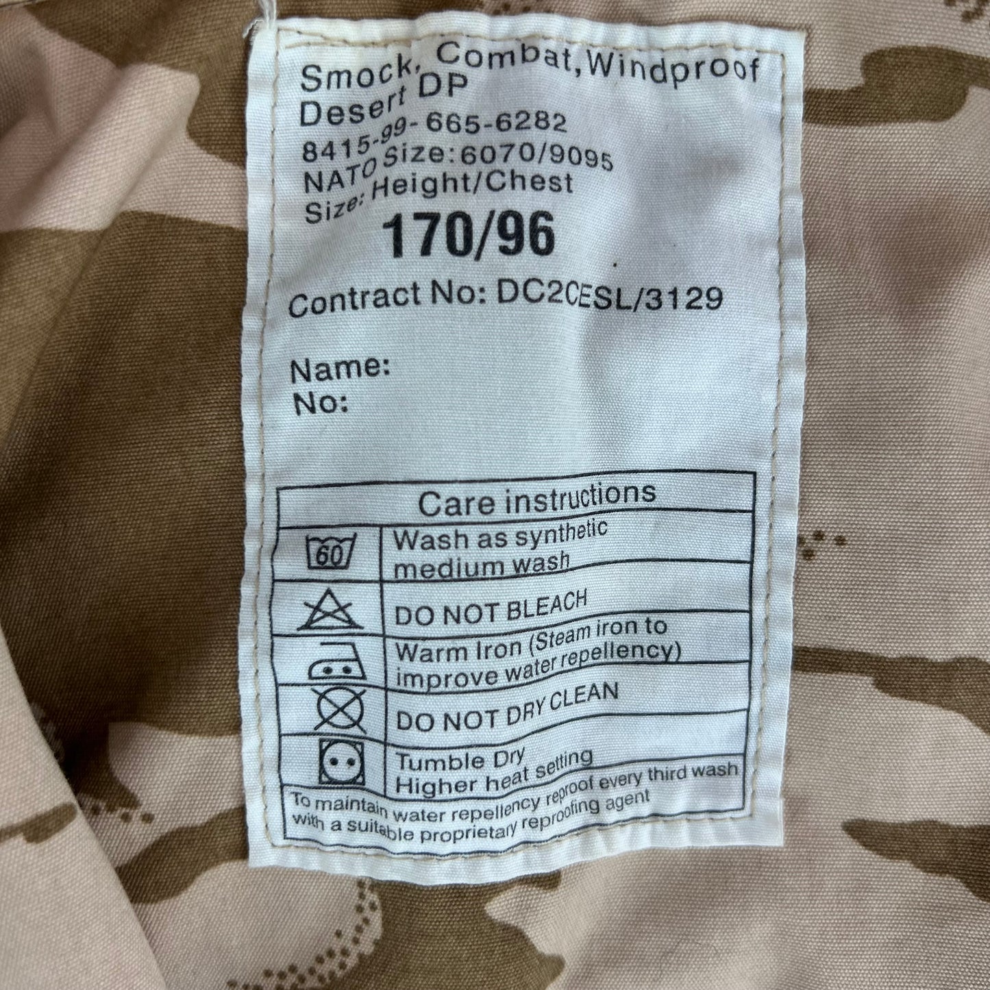 British Army S95 Desert DPM Camouflage Windproof Combat Smock - Medium 170/96