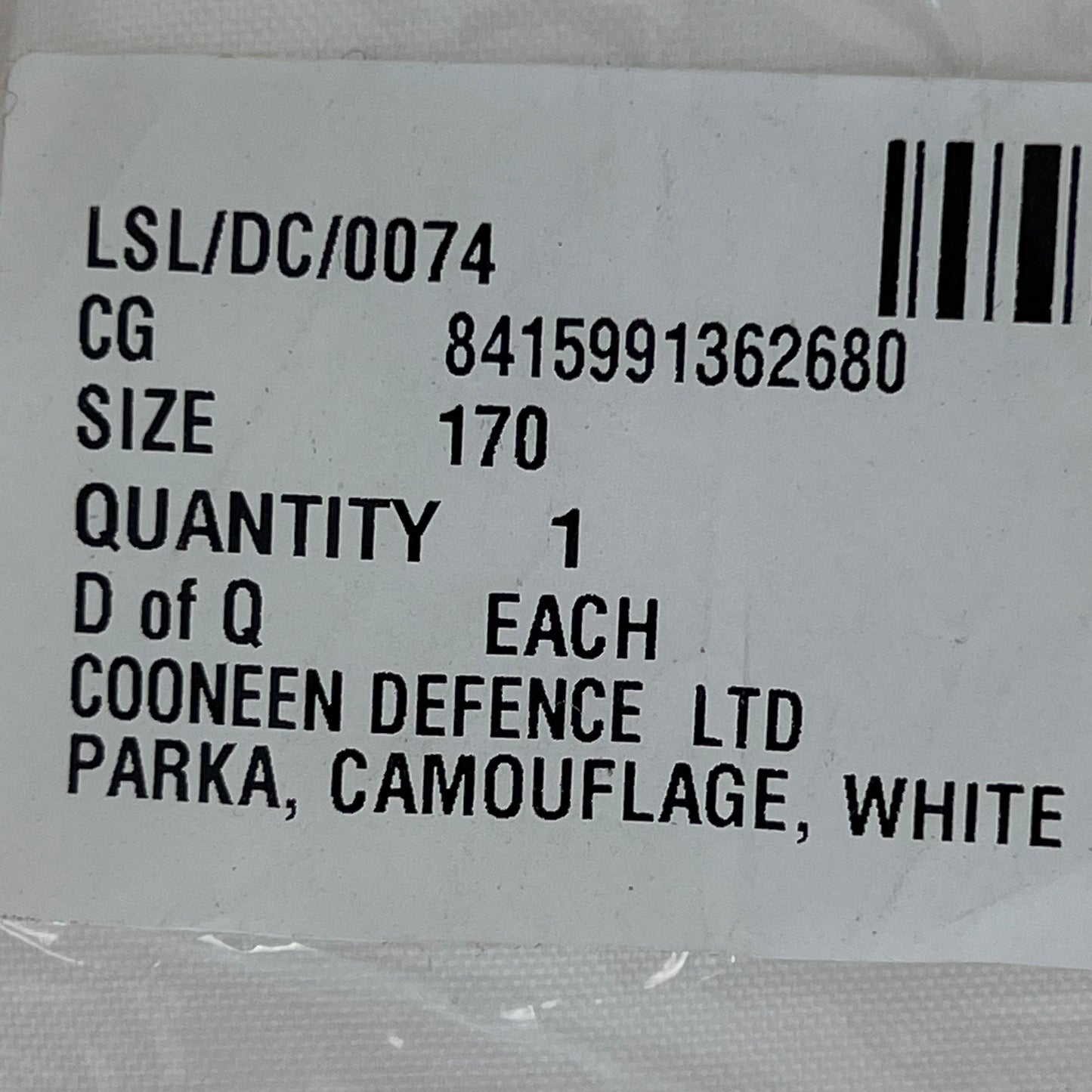 British Army White Snow Camouflage Smock Cover - Medium Large 170cm