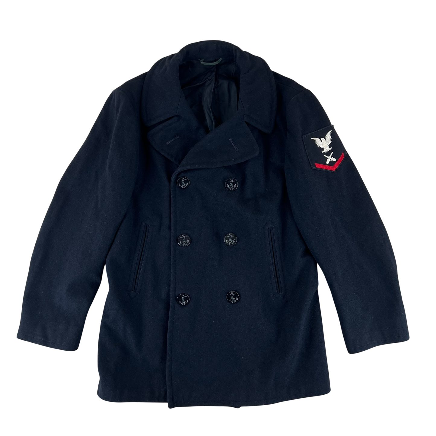 US Navy 70s Black Wool Peacoat - Medium 40R