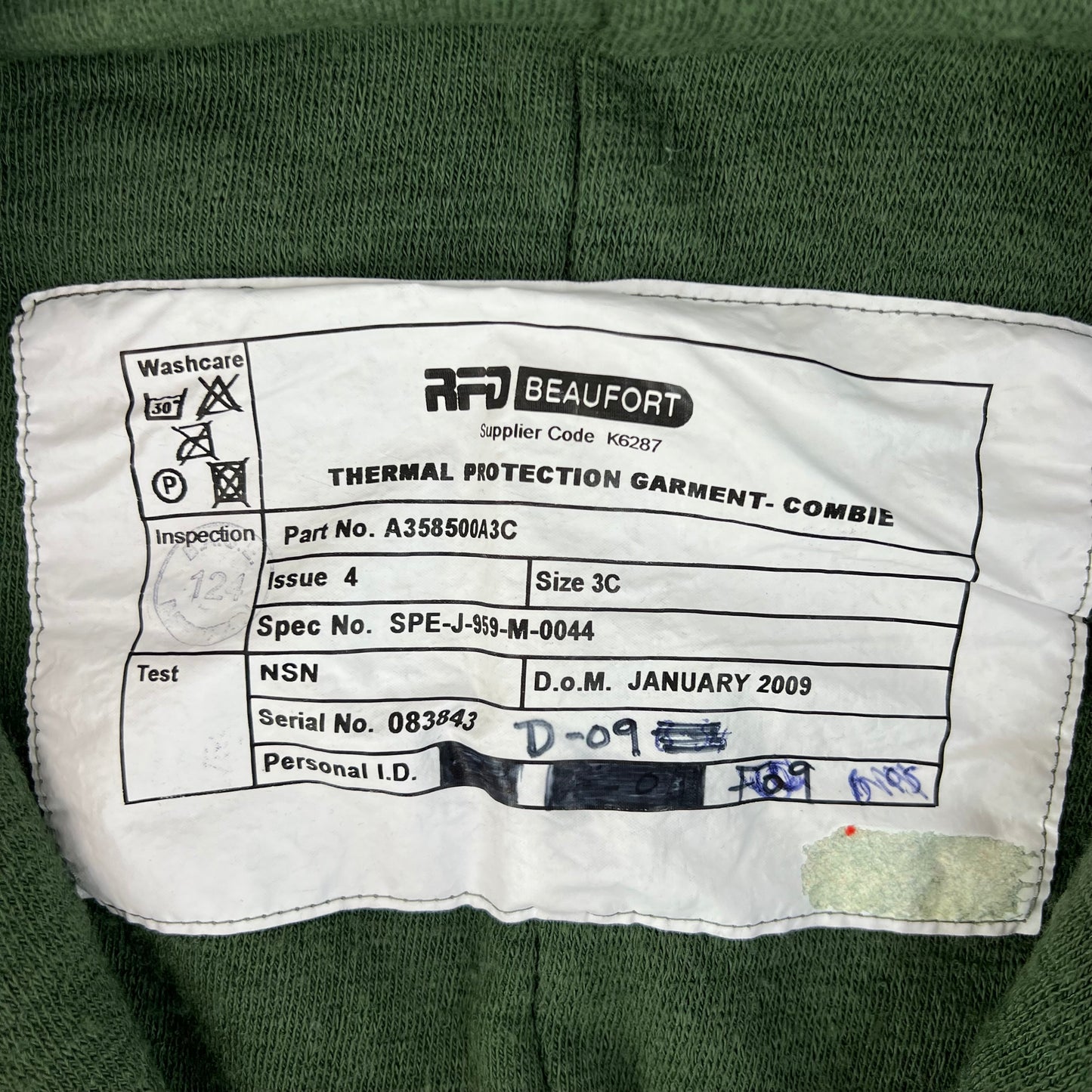 British Army Beaufort Green Thermal Protection Garment Onesie - Combie - Medium