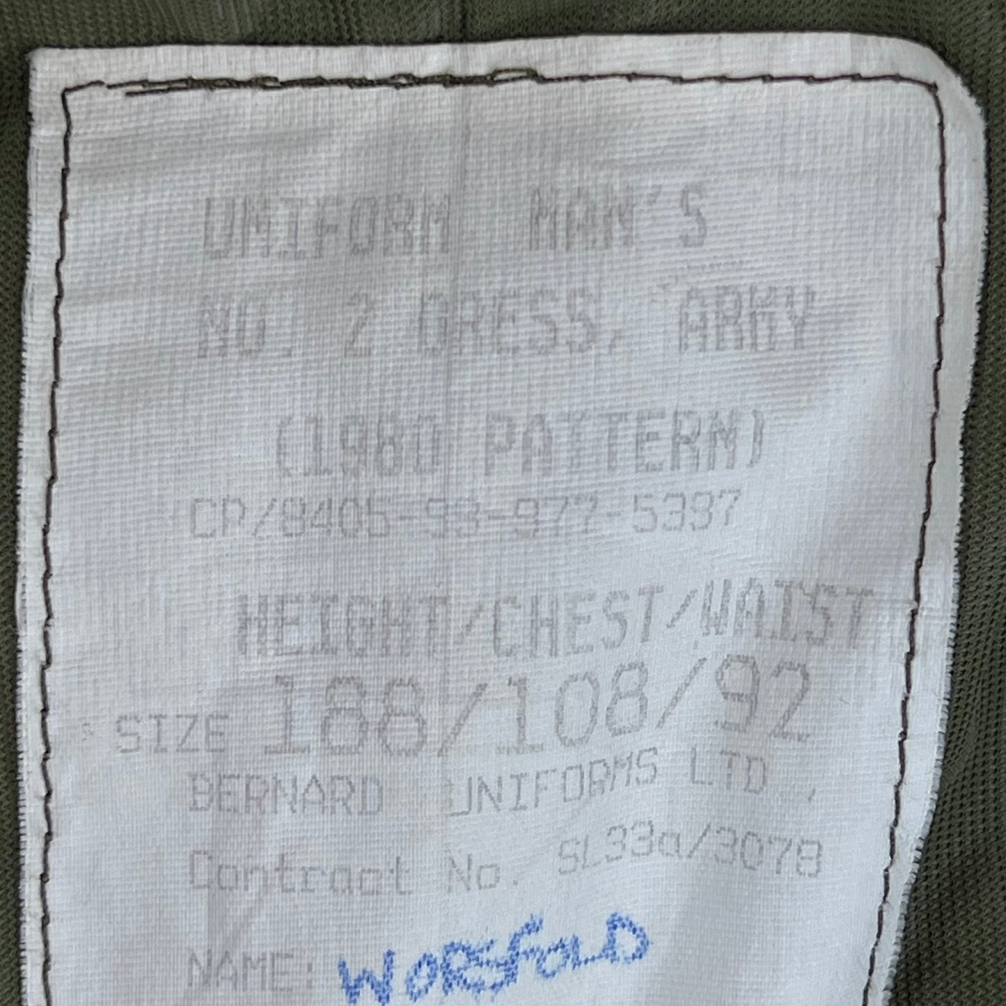 British Army 1980 Pattern No. 2 Olive Green Dress Jacket - REME - Large 188/108