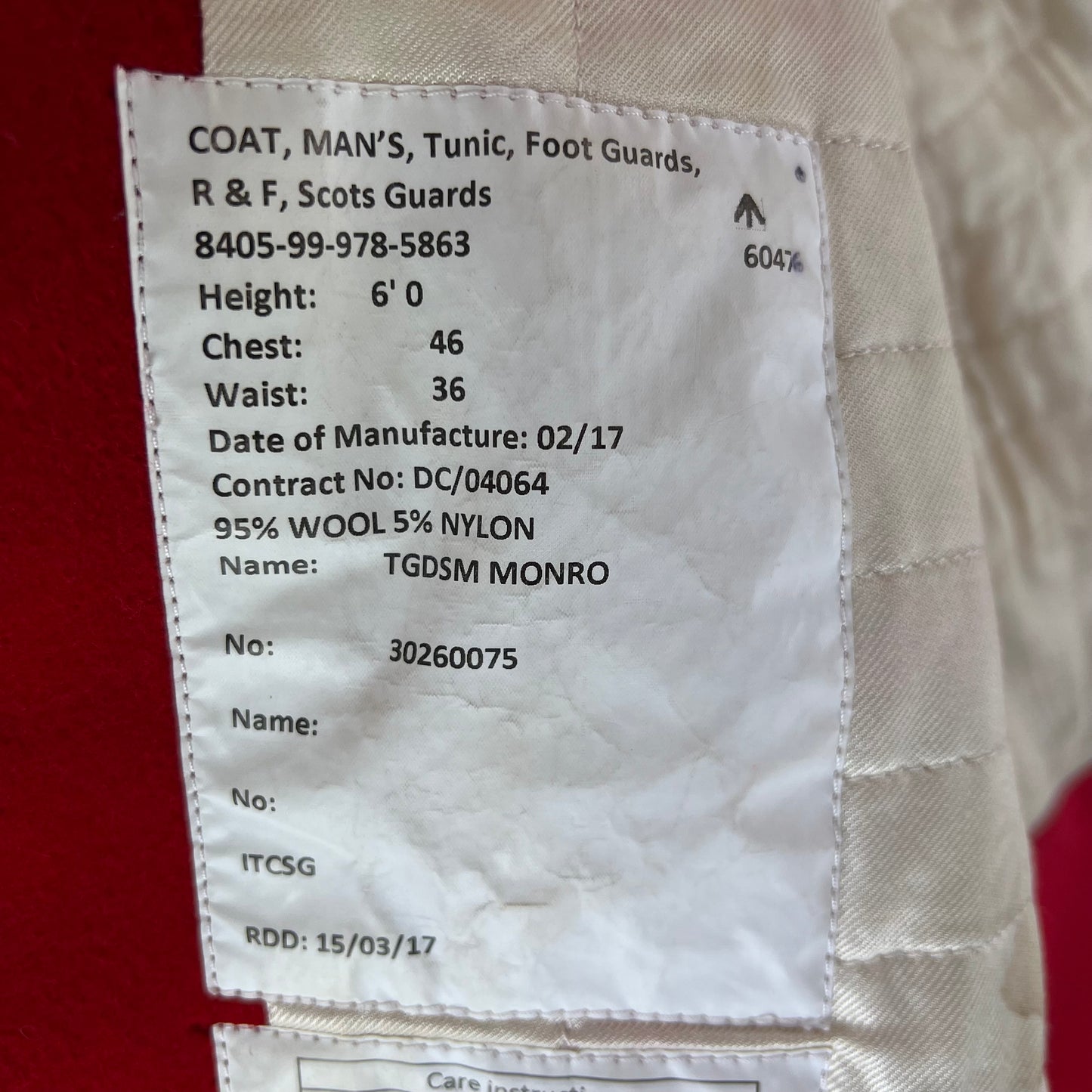 British Army Footguard's Jacket R & F - Scots Guards - Medium