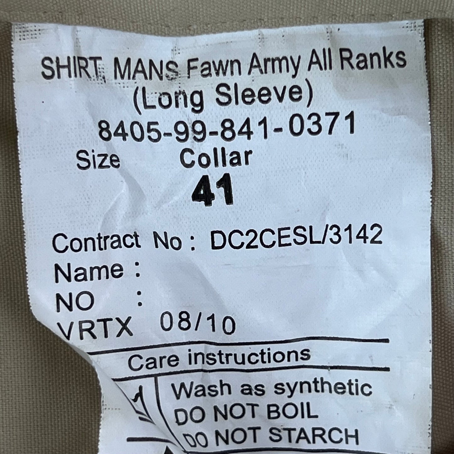 British Army Mens Fawn Shirt Long Sleeve - Large 41 Collar