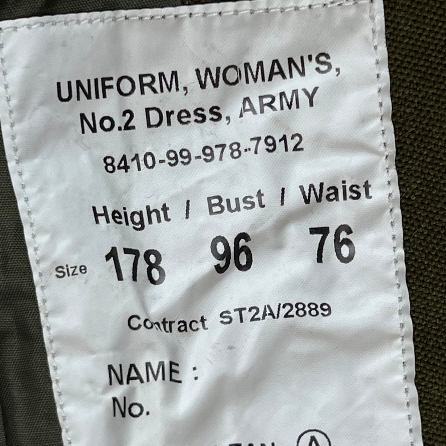 British Army Women's 1980 Pattern No. 2 Olive Green Dress Jacket - RAVC - Medium 178/96