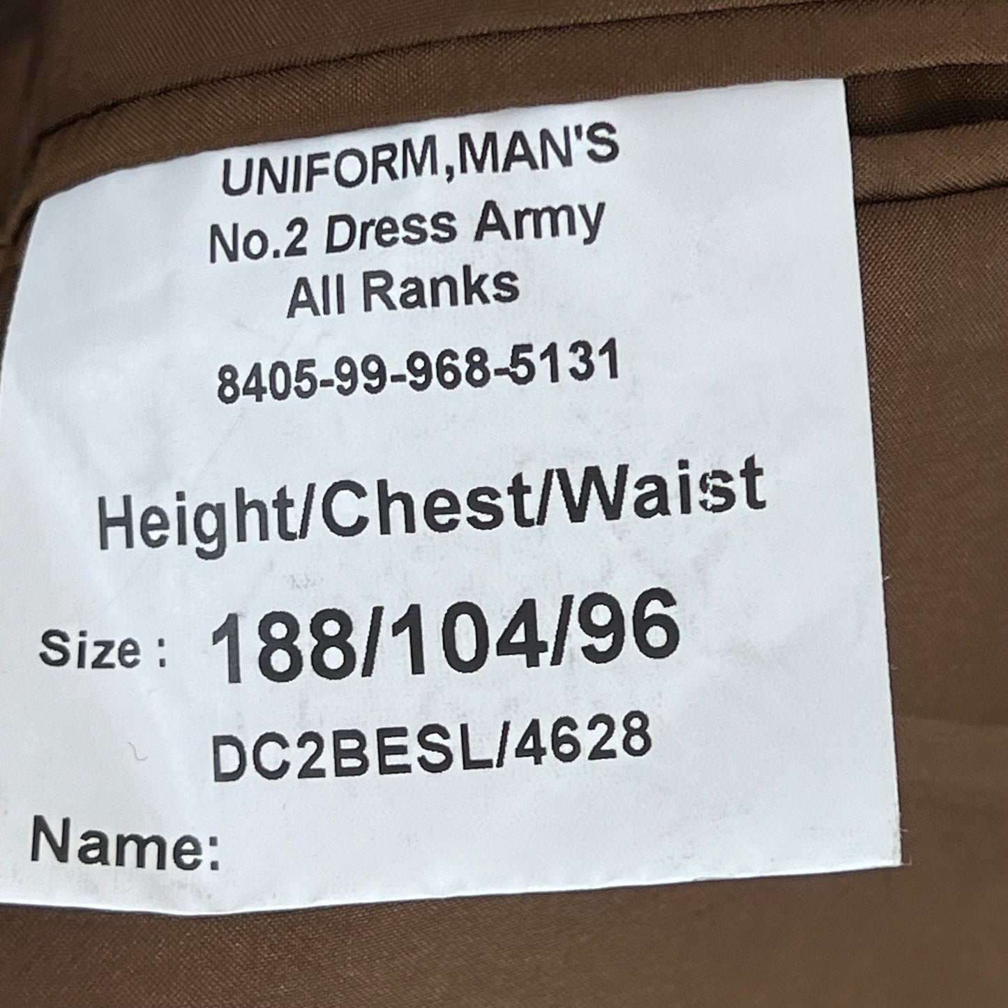 British Army No. 2 Brown Dress Jacket - REME - Large 188/104