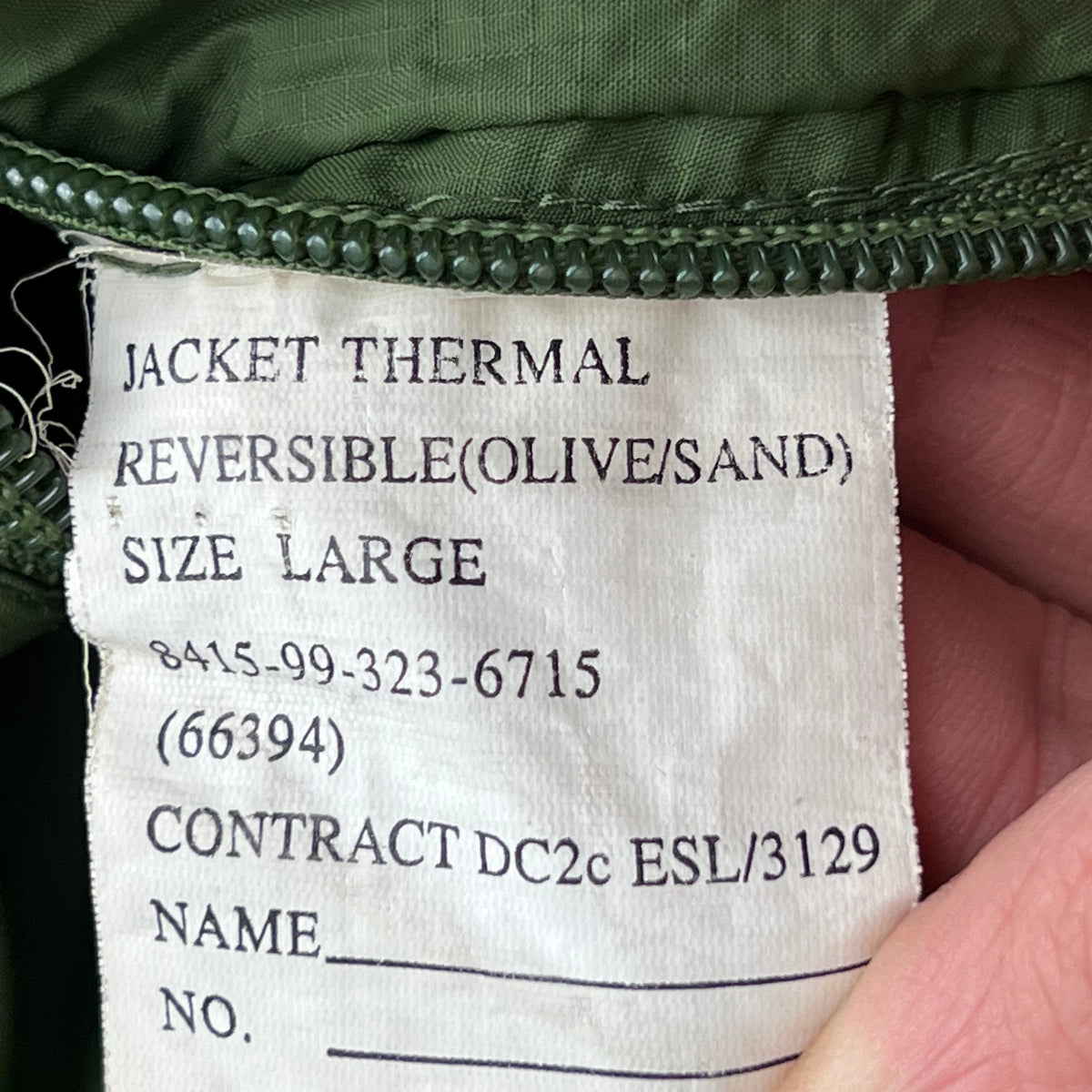 British Army Reversible Thermal Olive Green / Tan Quilted Jacket - Large