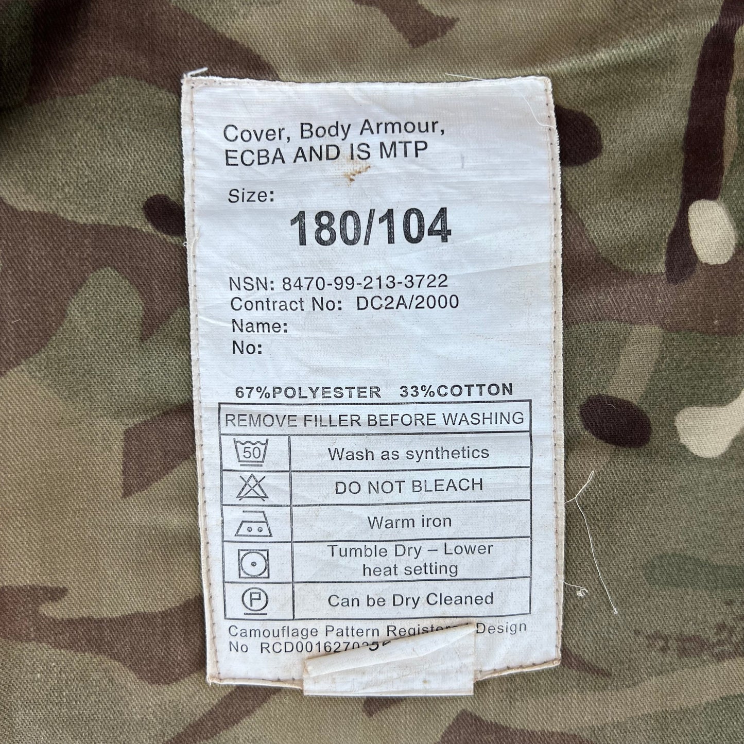 British Army MTP Camouflage Body Armour Cover Vest - Large