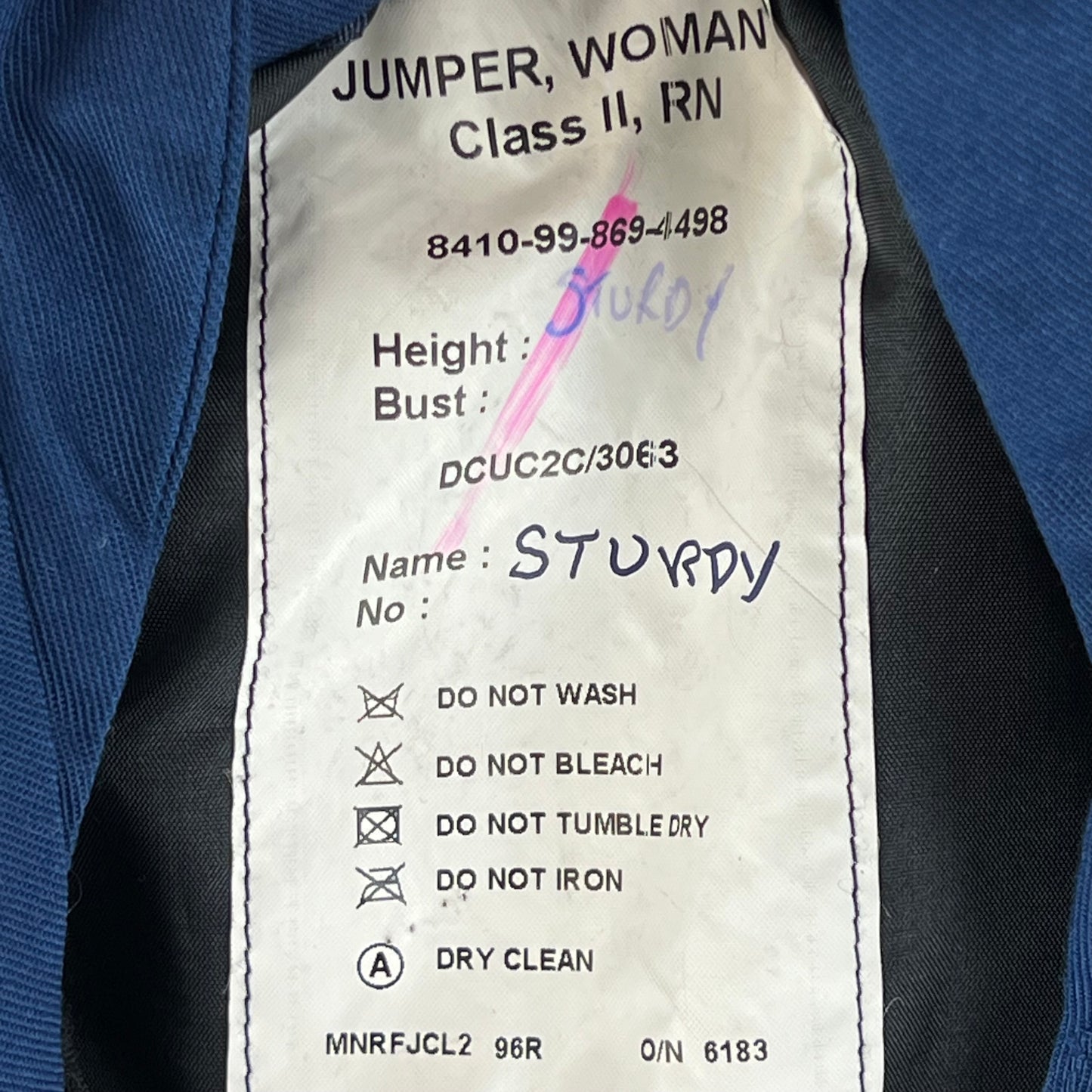 British Royal Navy Women's Class II Jumper Sailor's Top - Medium 96R