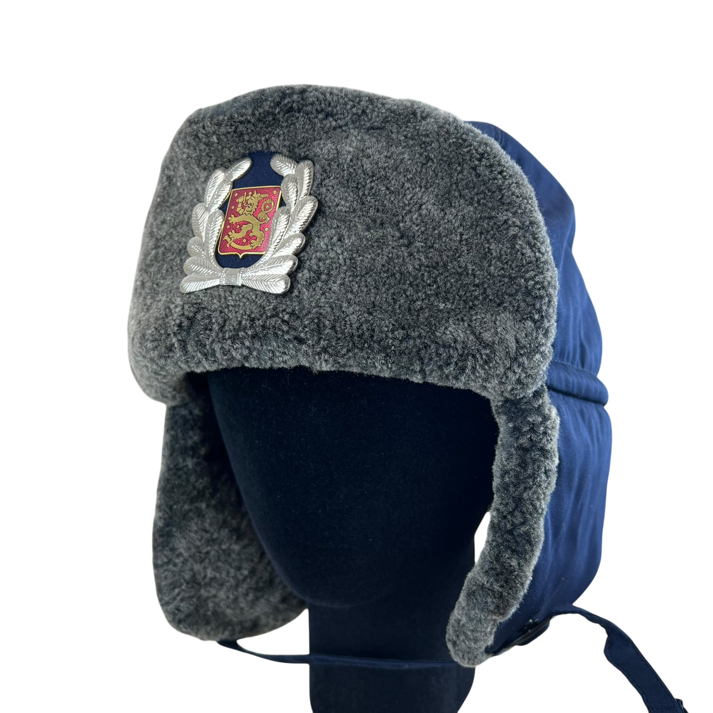 Finnish Police Winter Ushanka Cap w/ Badge - Small 56cm