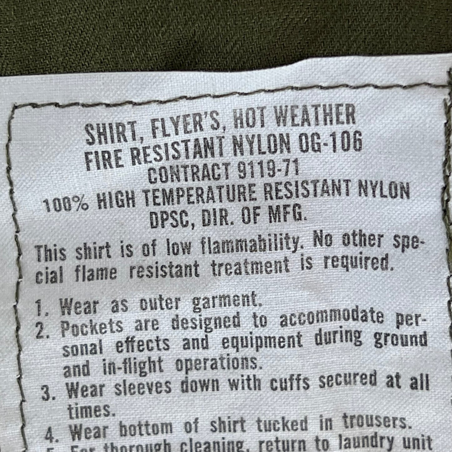 US Air Force 70's Green FR Hot Weather Flyer's Shirt - Medium