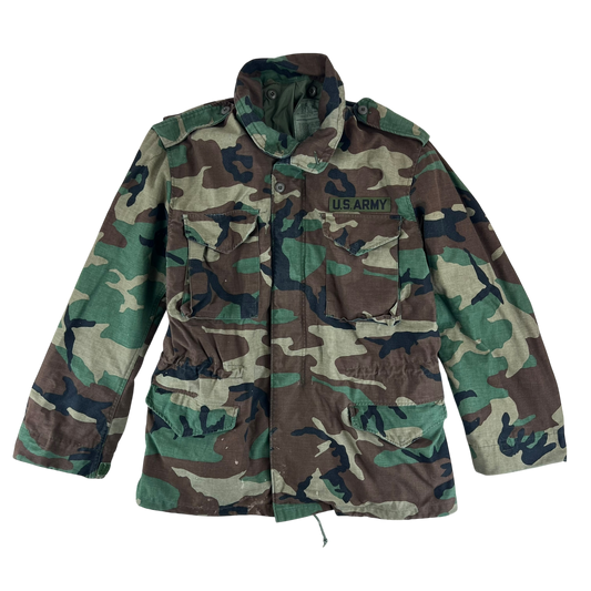 US Army M81 Woodland Camo M65 Cold Weather Field Coat - Large Long