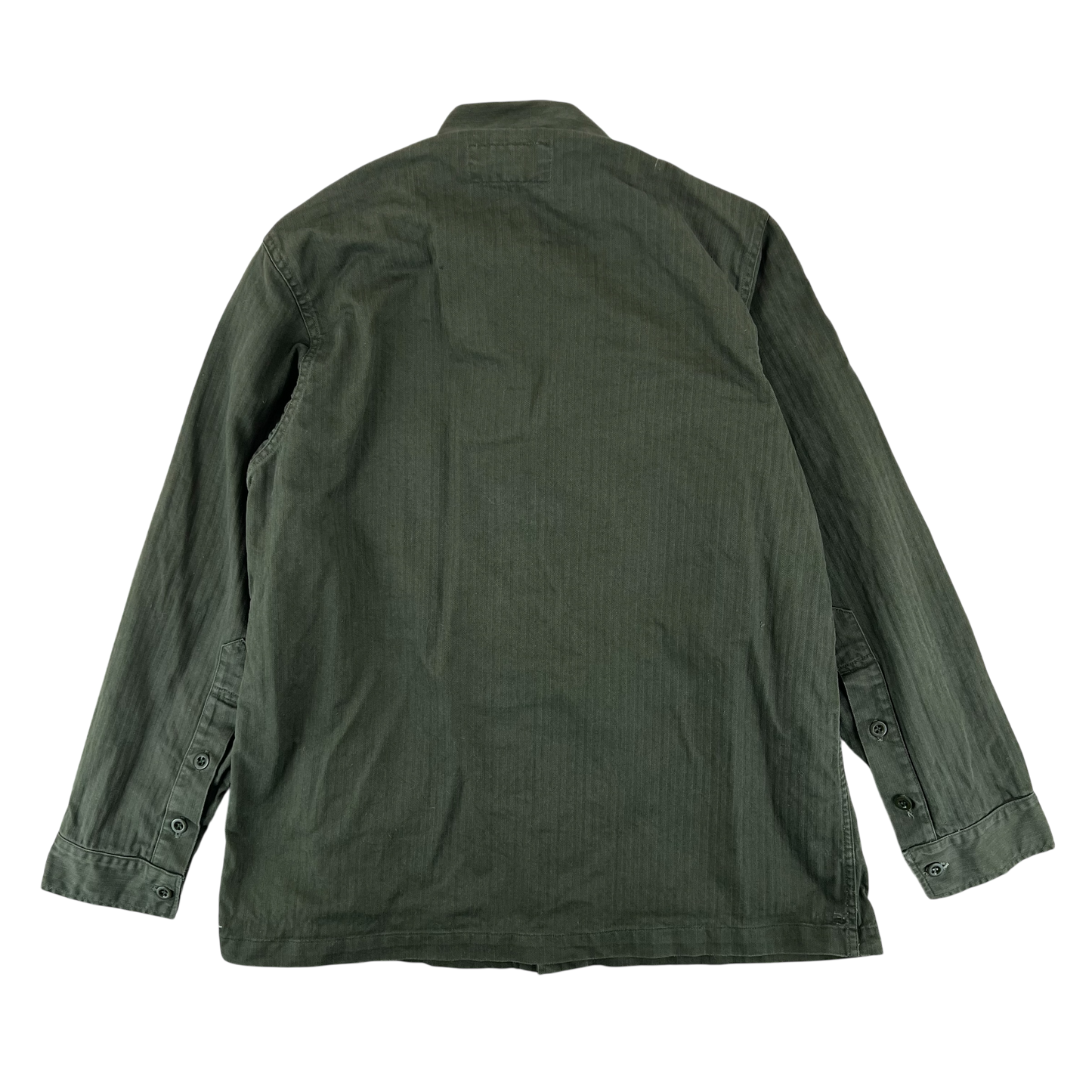 Dutch Army 70s Field Shirt Green Herringbone Long Sleeve - Medium