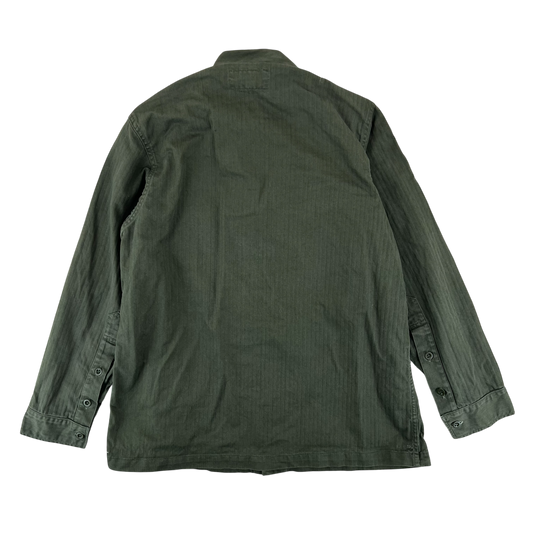 Dutch Army 70s Field Shirt Green Herringbone Long Sleeve - Medium
