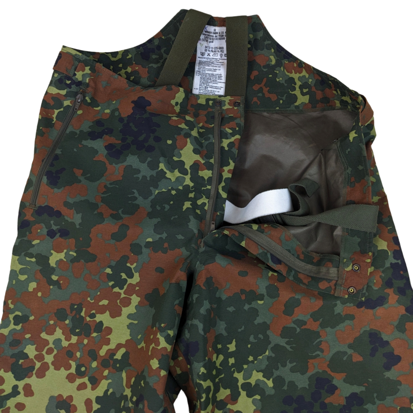 German Army Flecktarn Camo Waterproof Overalls / Overtrousers