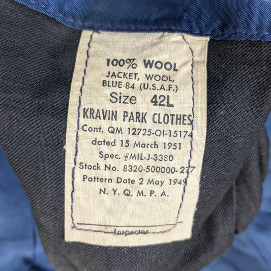 US Air Force 1950s Blue Ike Jacket Battle Dress - 42L - 1951
