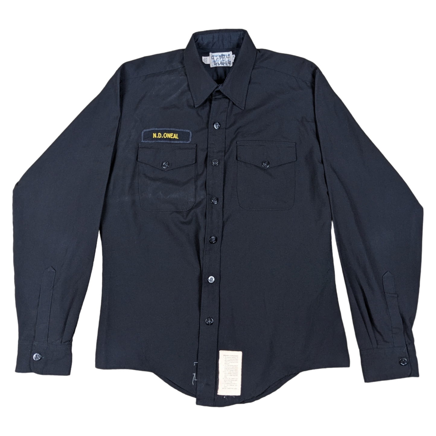 US Navy 80s Black Long Sleeve Service Shirt - Large