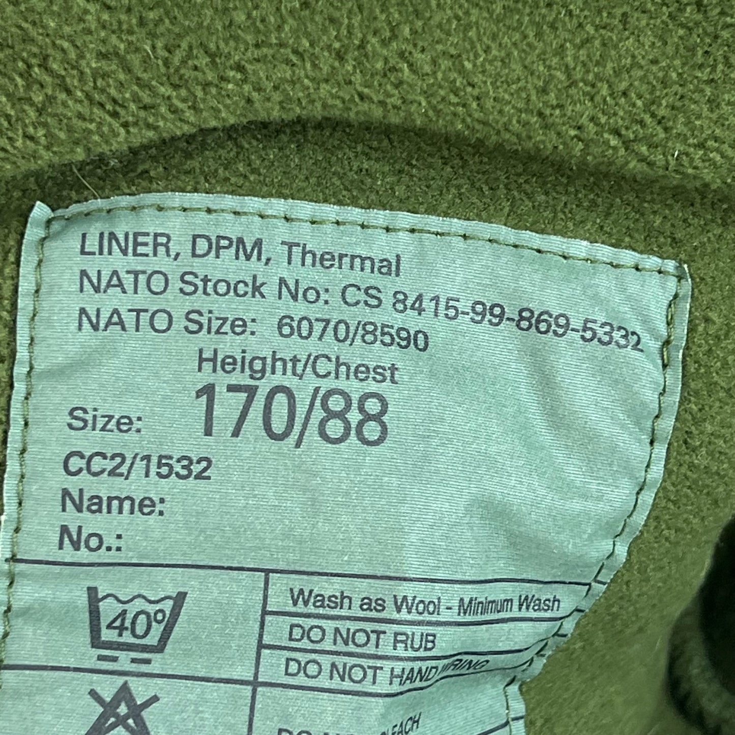 British Army Green Thermal Fleece - Small 170/88