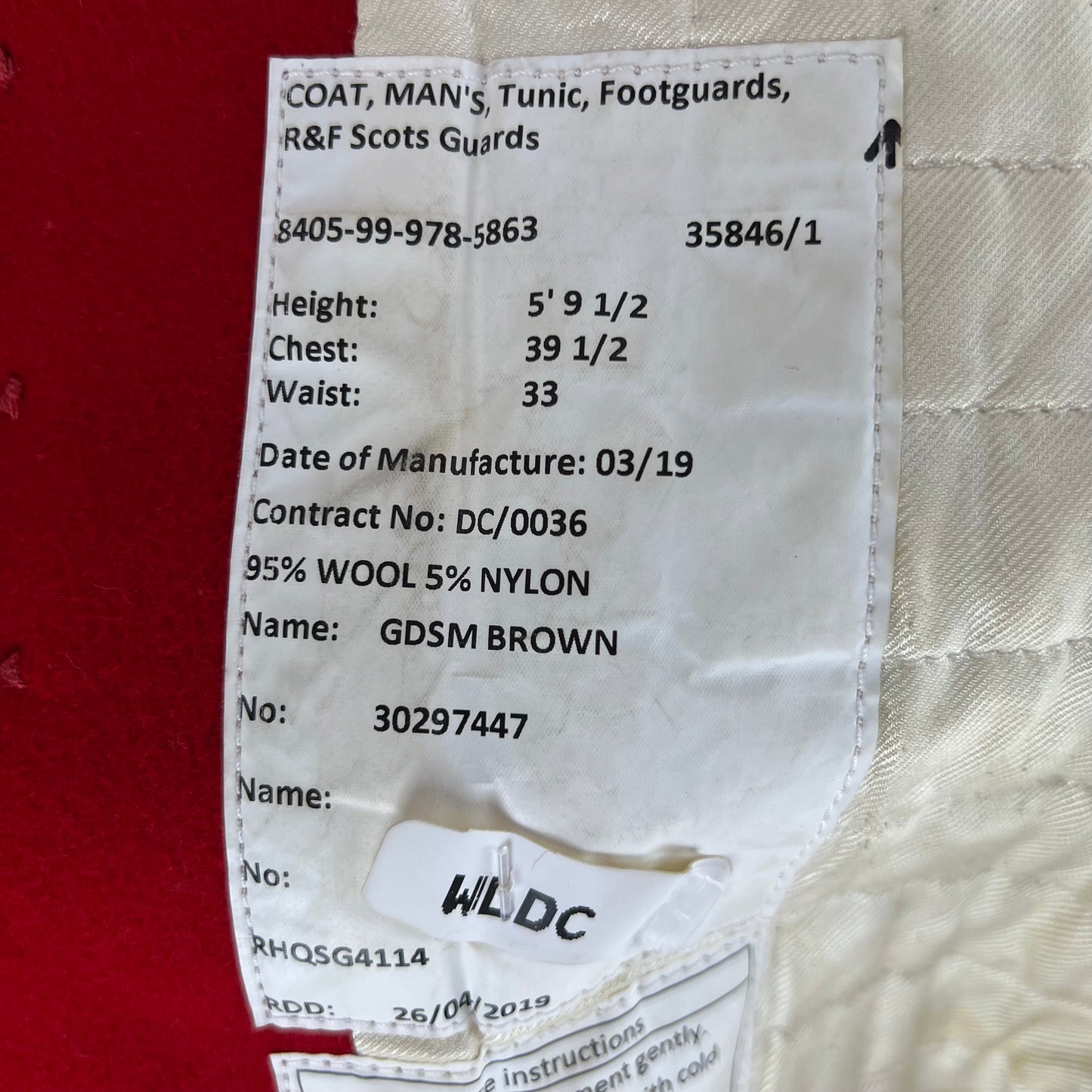 British Army Footguard's Jacket R & F - Scots Guards - Medium