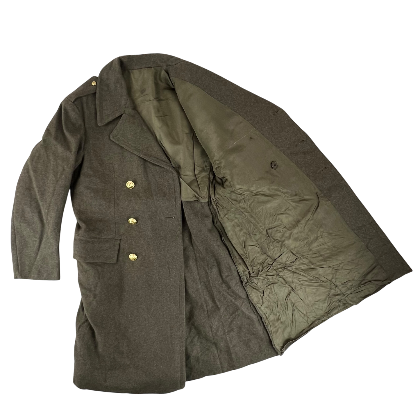 Italian Army 70's Khaki Greatcoat - Military Fire Brigade - Medium