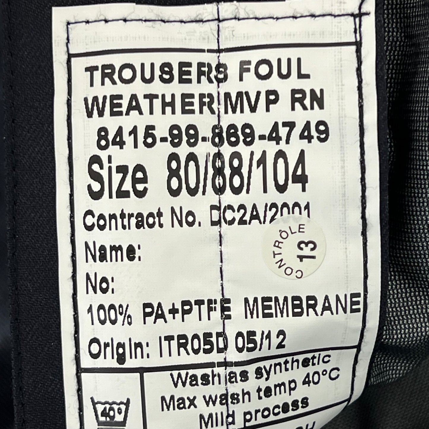 British Royal Navy Wet Weather MVP Waterproof Trousers - W34 L31.5