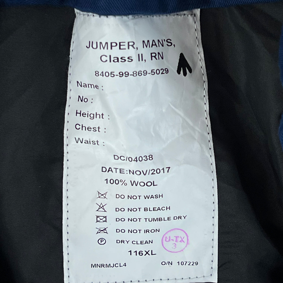 British Royal Navy Class II Jumper Sailor's Top - Large 116XL