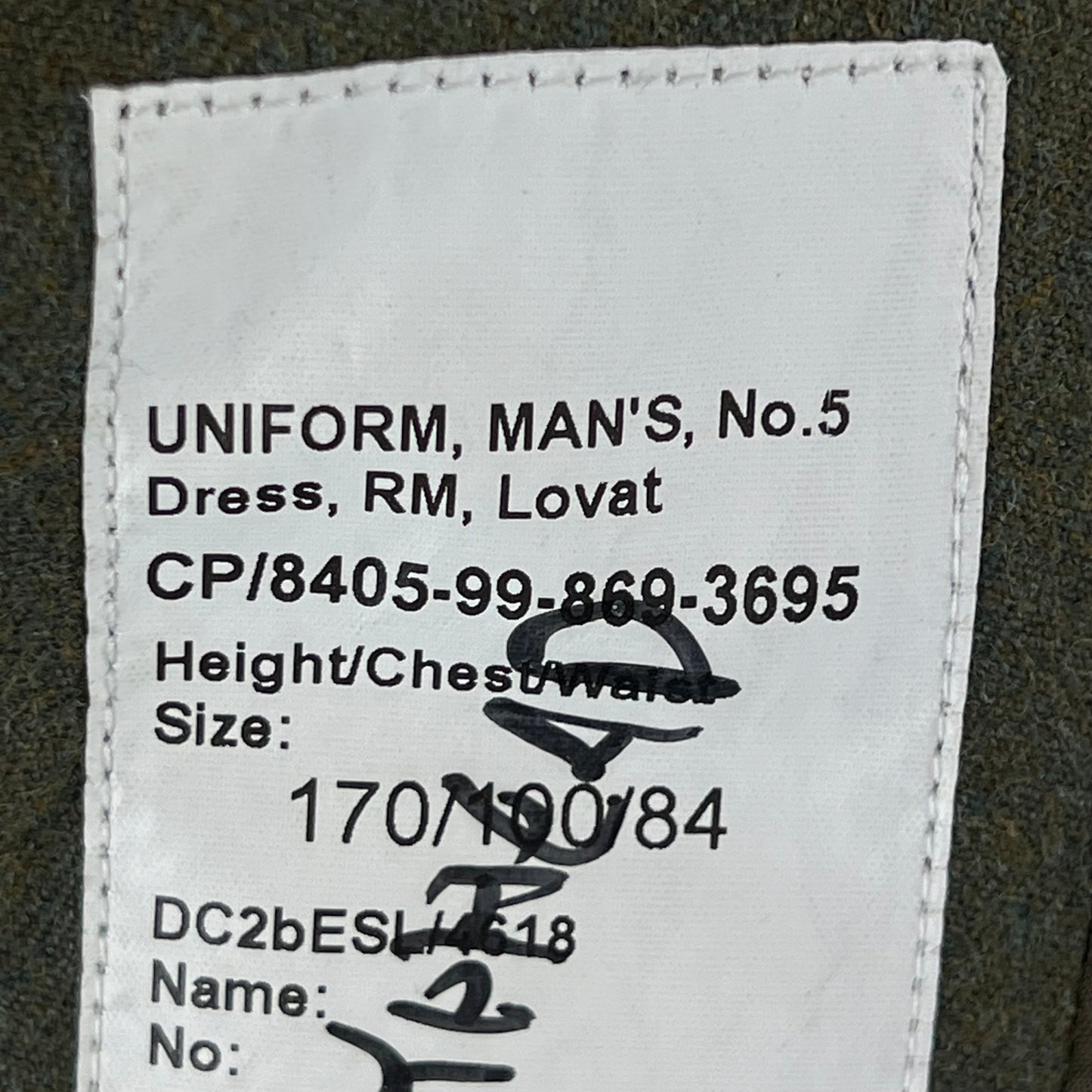 British Royal Navy Royal Marines Lovat No. 5 Dress Jacket - Medium 170/100