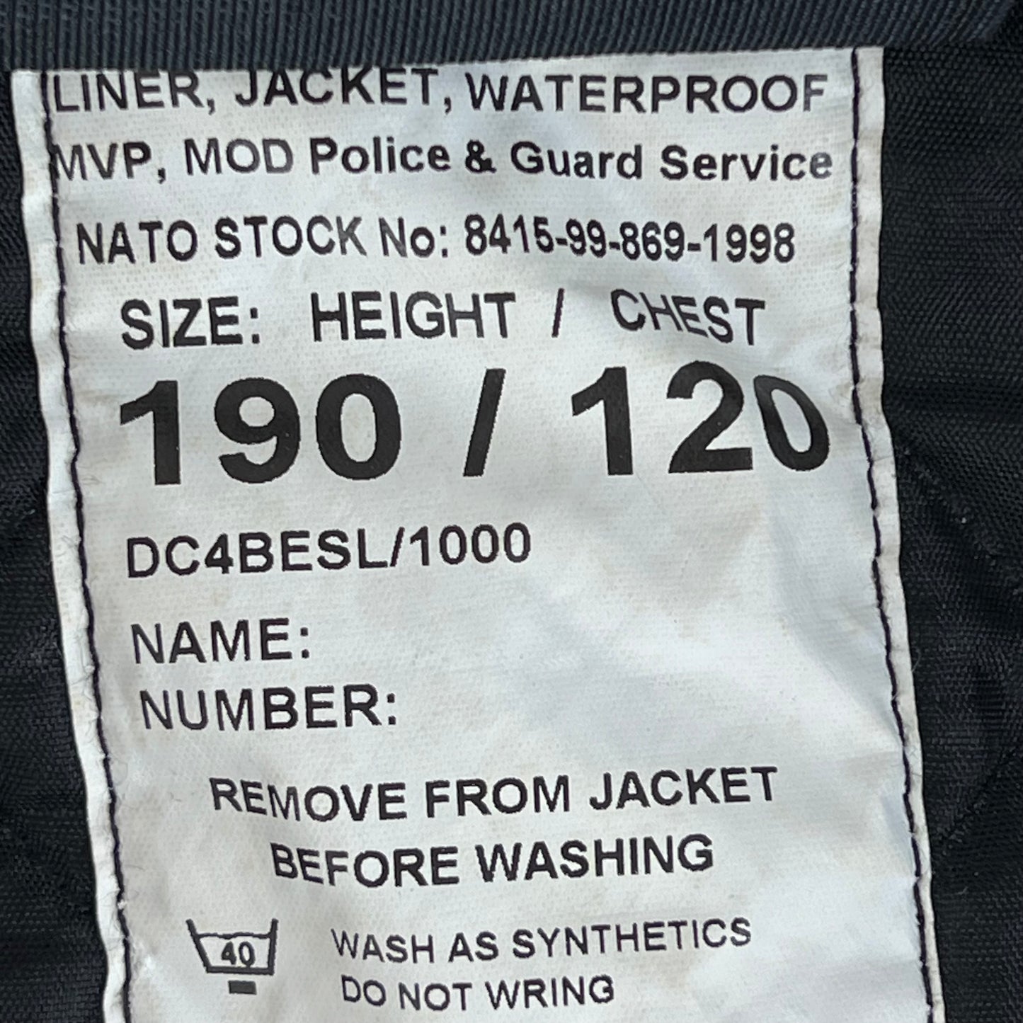 British Police / MoD Guard's Jacket Liner - X Large 190/120