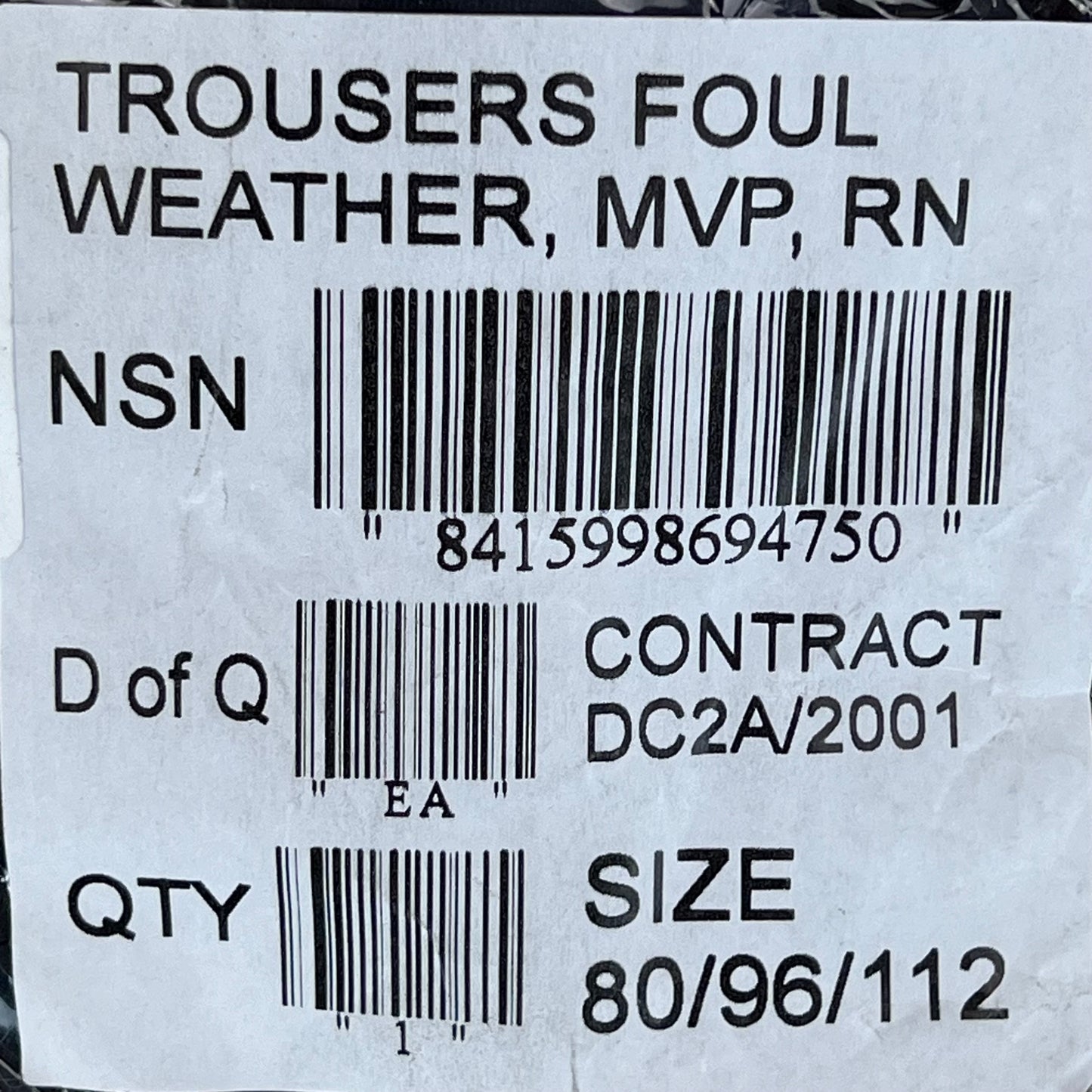 British Royal Navy Wet Weather MVP Waterproof Trousers - W42 L31.5
