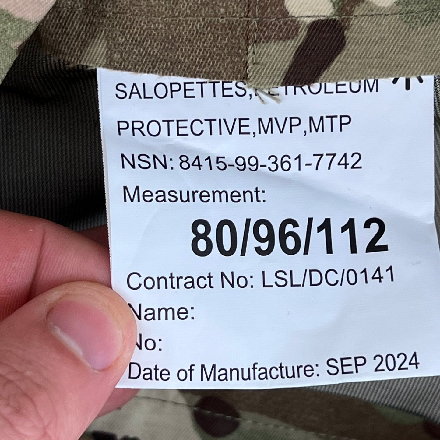 British Army MVP Petroleum Protective Salopettes MTP Camouflage - W37 L31