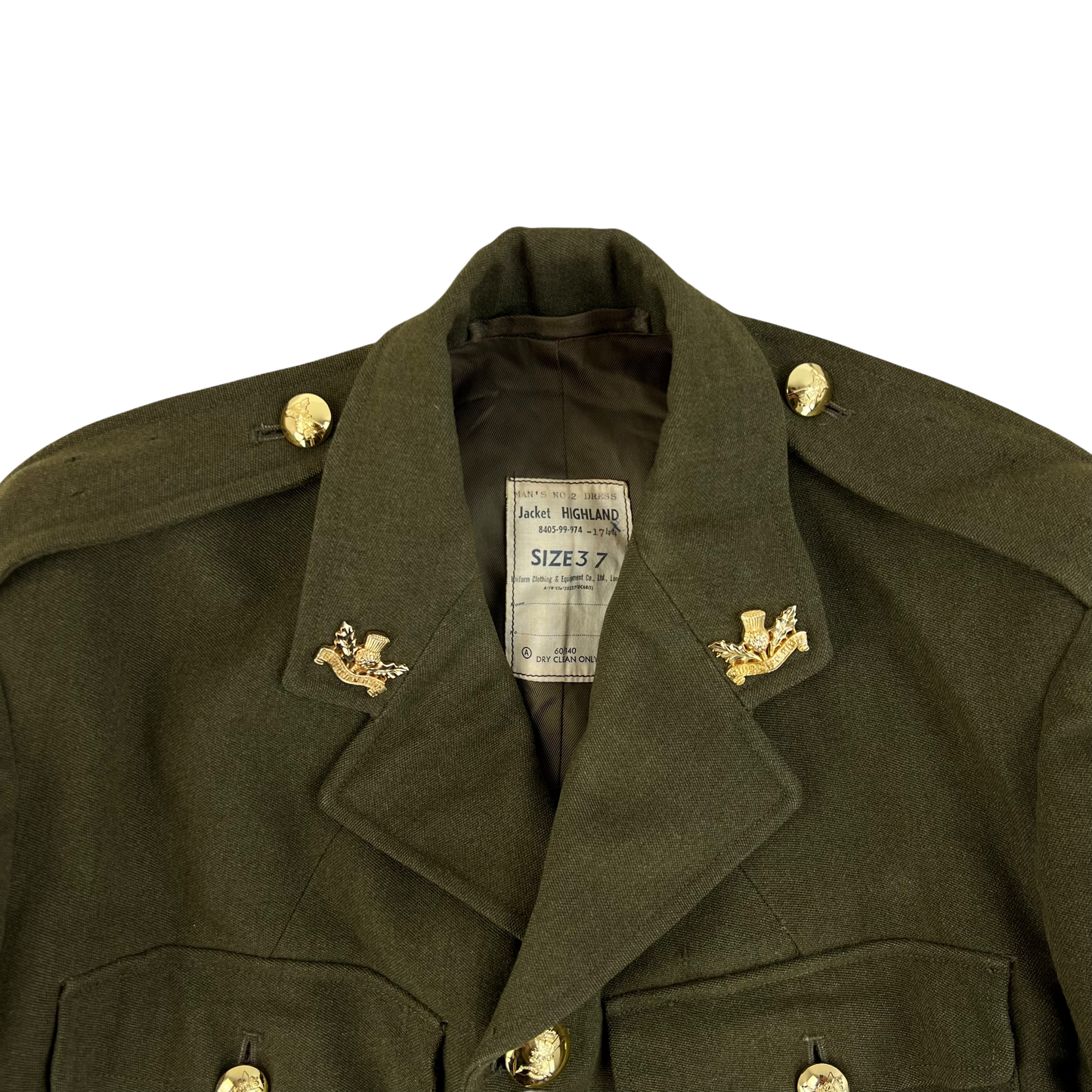 British Army 70s No. 2 Dress Jacket Khaki Green - Royal Regiment of Scotland - Medium SIZE 37
