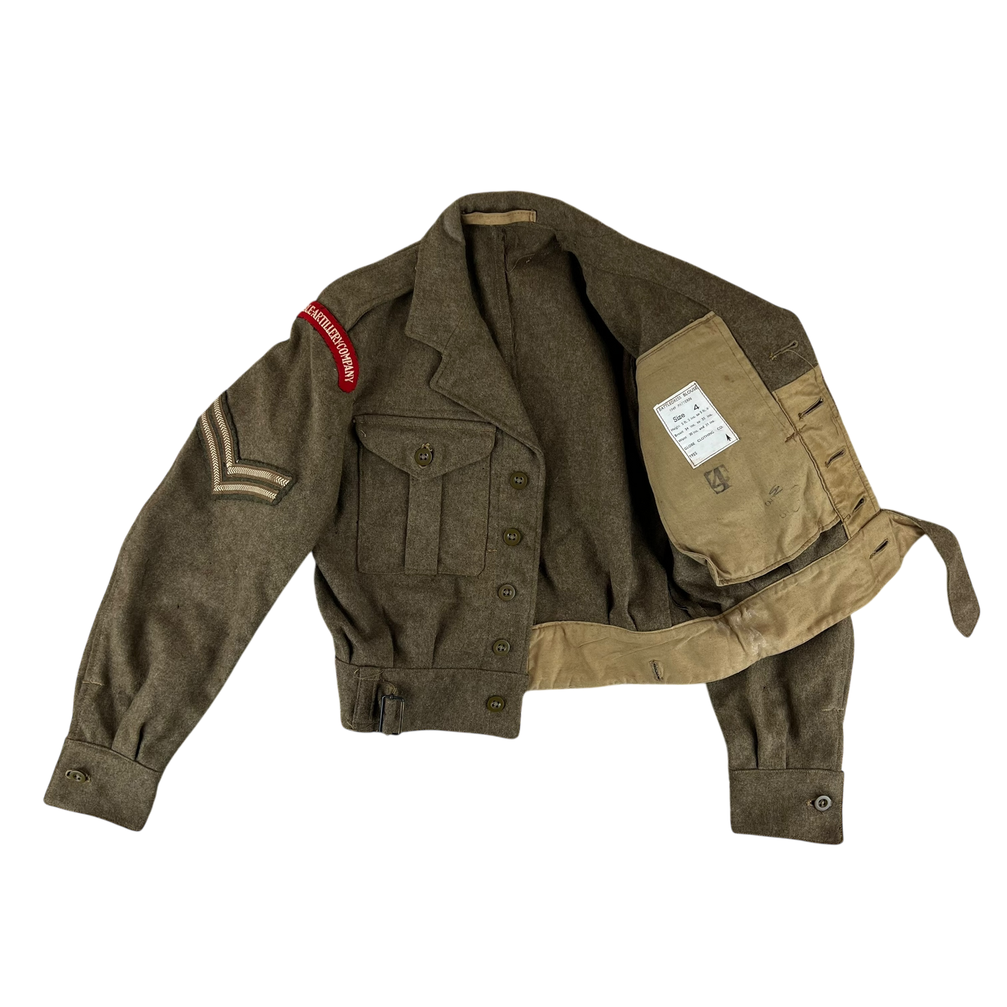 British Army 50s Khaki Ike 1949 Pattern Battle Dress Jacket - Honourable Artillery Company - Small SIZE 4