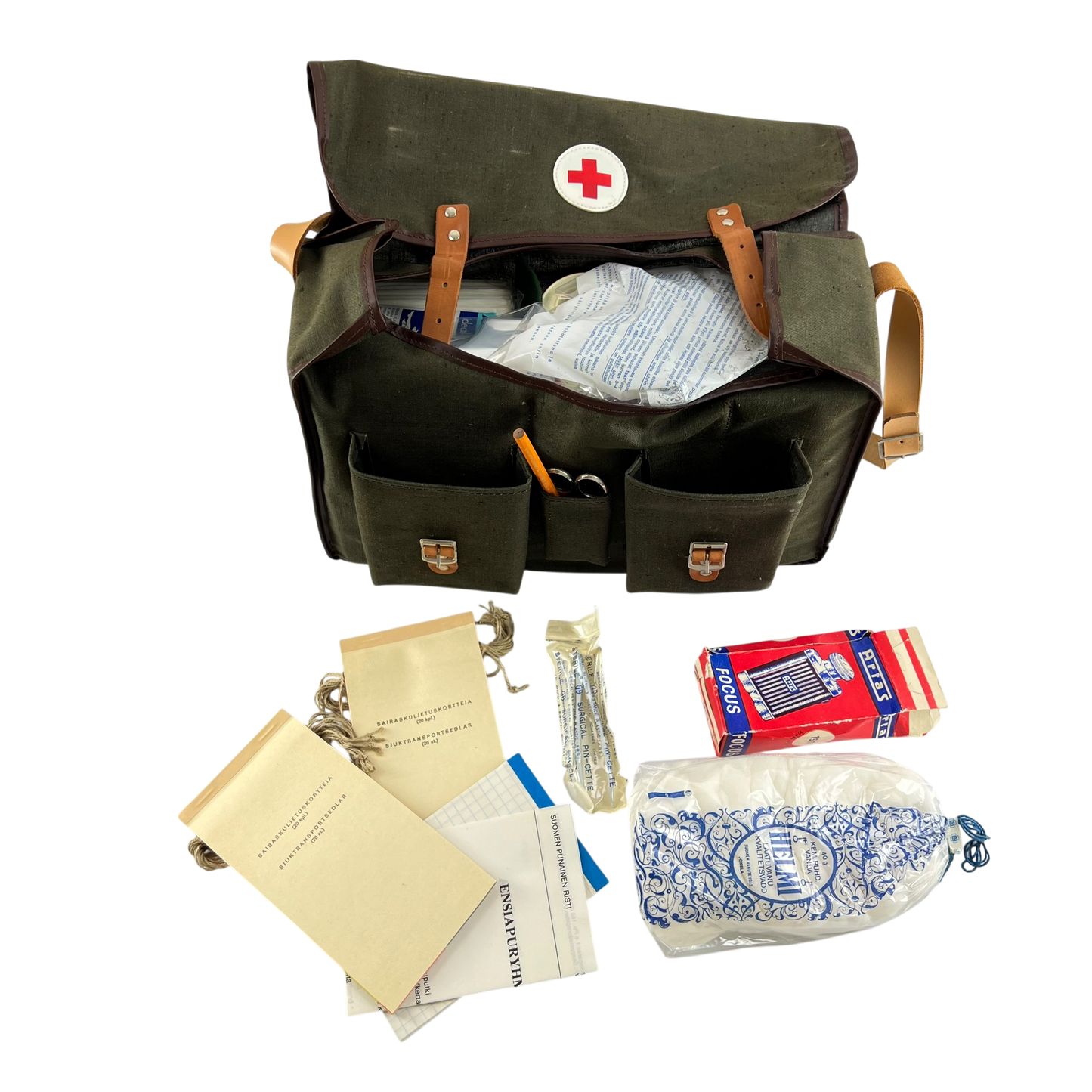Finnish Civil Defence Vintage Medical Kit Bag w/ Supplies