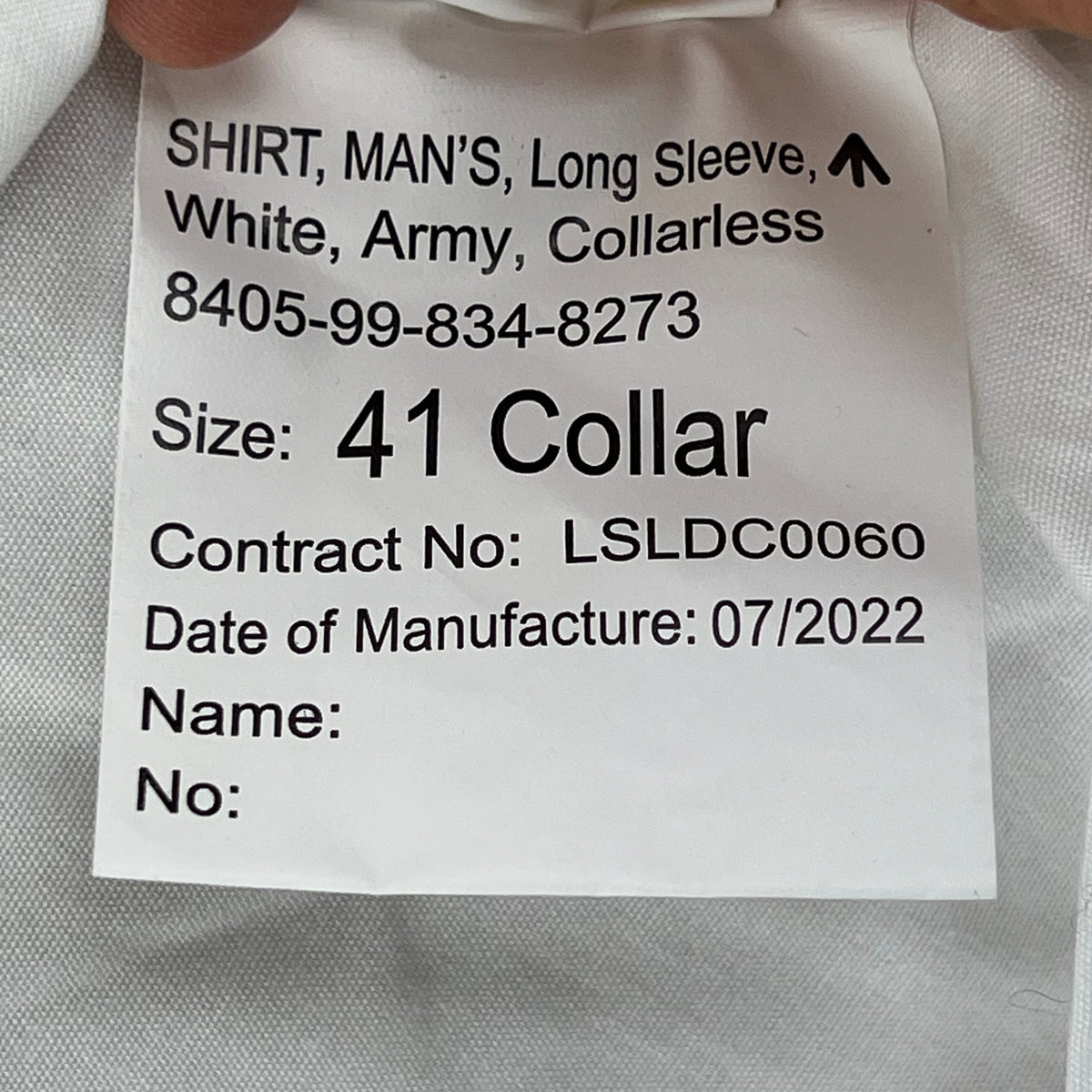 British Army White Collarless Shirt - Large C41