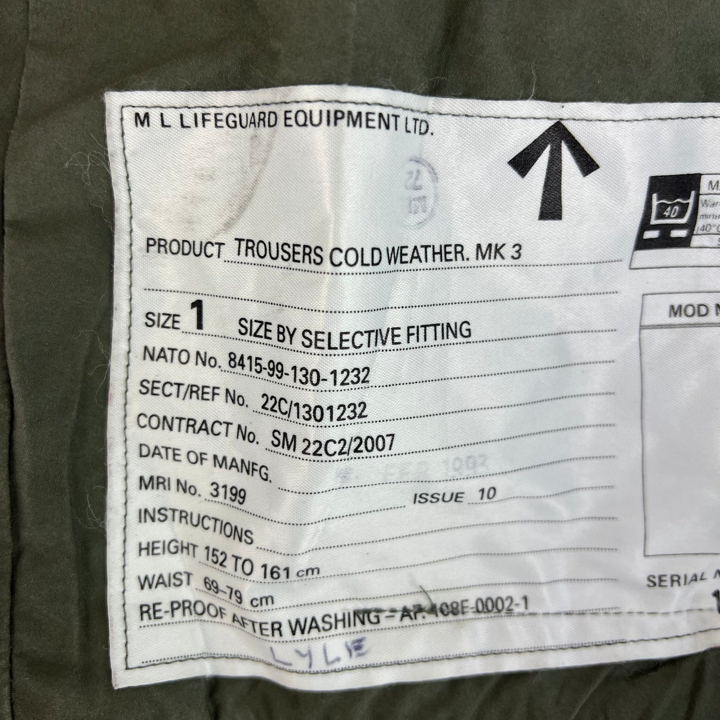 British RAF MK3 FR Cold Weather Aircrew Trousers - W34 L27