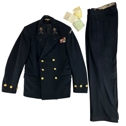 British Royal Naval Reserves 50s Black Dress Uniform - Jacket & Trousers w/ Ephemera - Medium